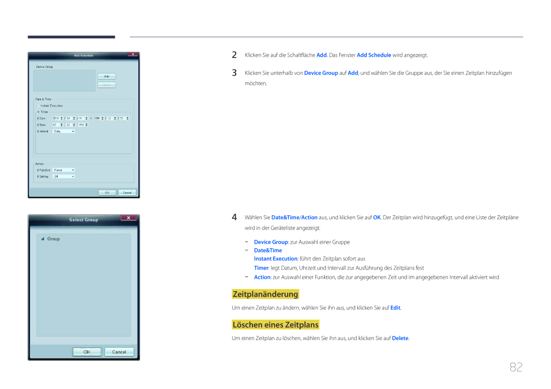 Samsung LH75EDCPLBC/EN, LH65EDCPLBC/EN manual Zeitplanänderung, Löschen eines Zeitplans 