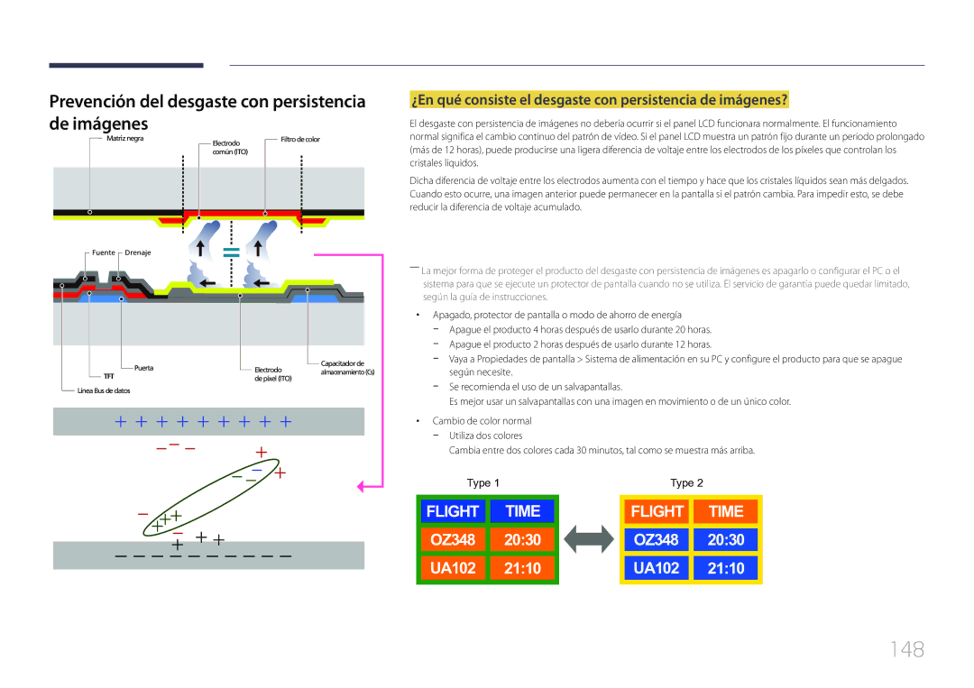 Samsung LH75EDCPLBC/EN, LH65EDCPLBC/EN manual 148, Prevención del desgaste con persistencia de imágenes 