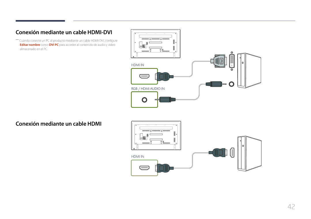 Samsung LH75EDCPLBC/EN, LH65EDCPLBC/EN manual Conexión mediante un cable HDMI-DVI, Conexión mediante un cable Hdmi 