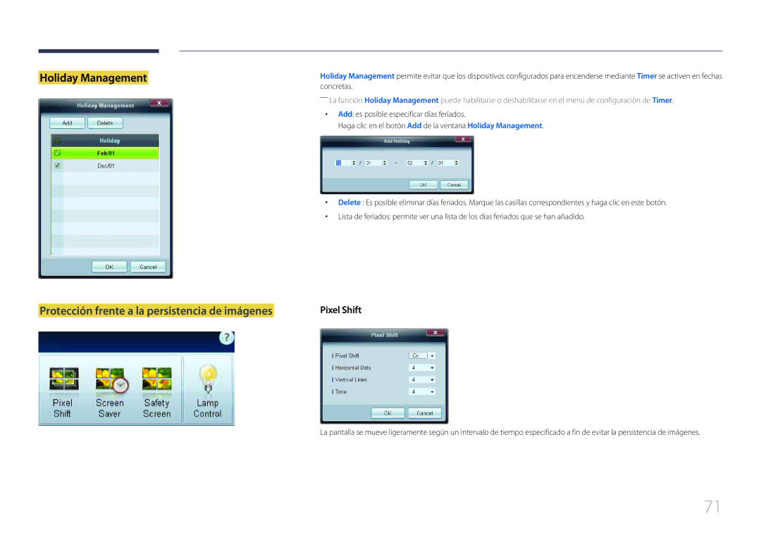 Samsung LH65EDCPLBC/EN, LH75EDCPLBC/EN manual Holiday Management 