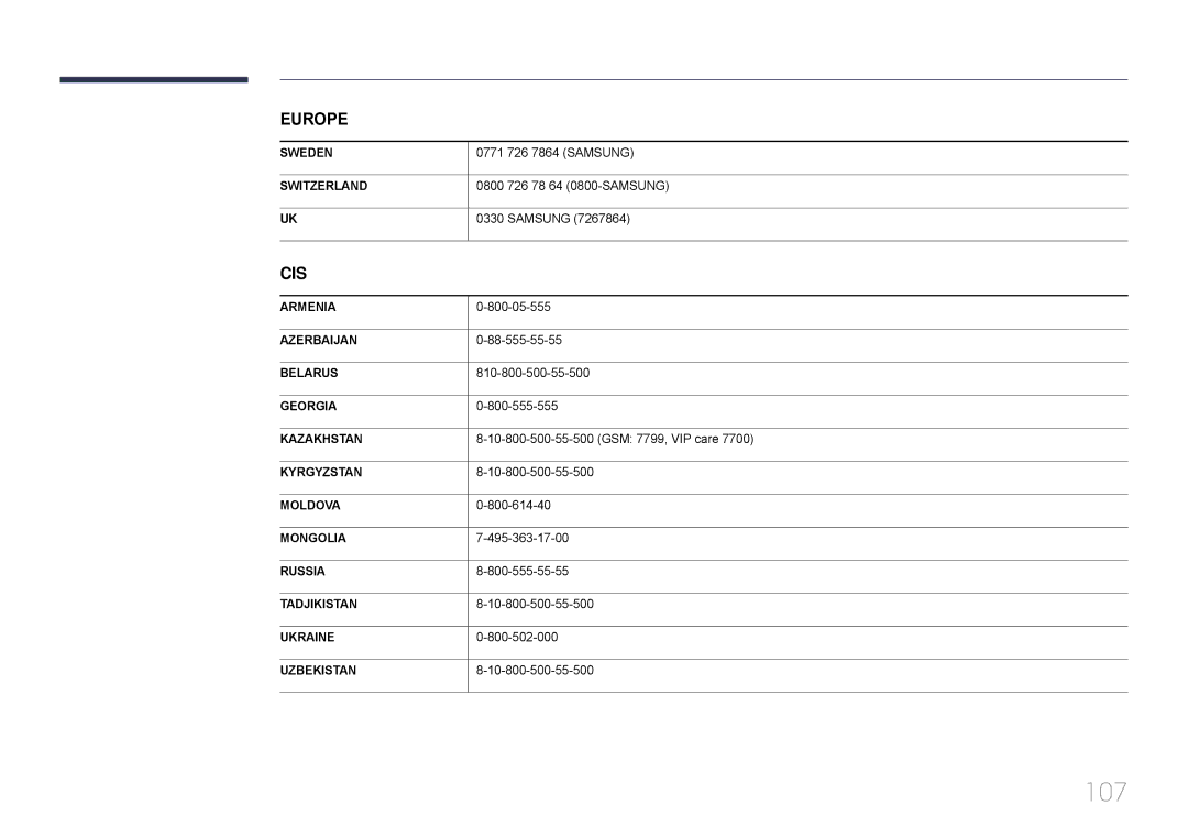 Samsung LH65EDDPLGC/XY, LH75EDDPLGC/XY manual 107, Cis 