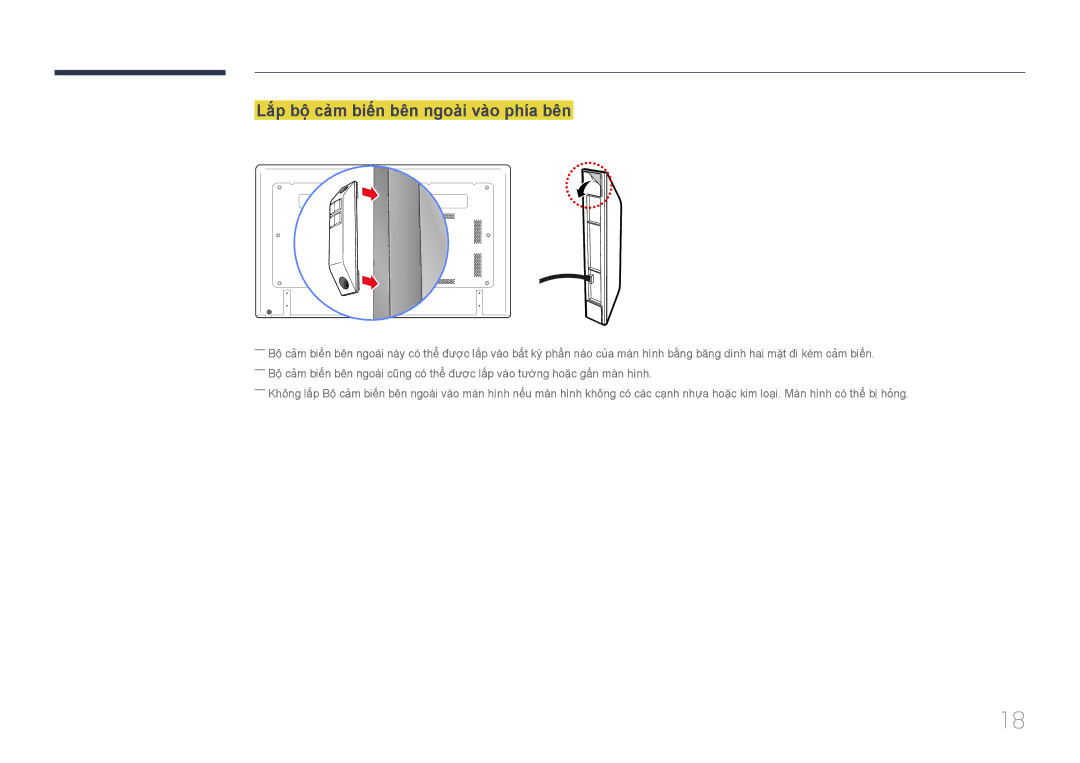 Samsung LH75EDDPLGC/XY, LH65EDDPLGC/XY manual Lăp bô cảm biên bên ngoài vào phía bên 