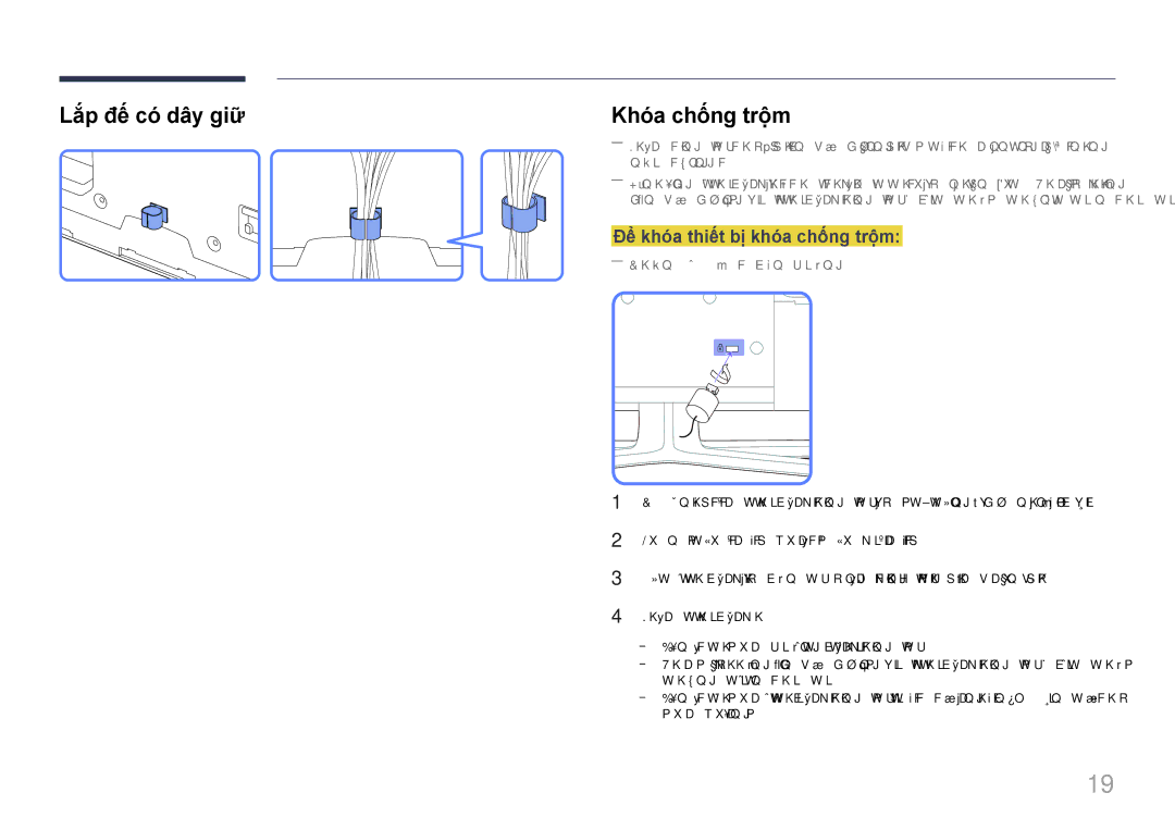 Samsung LH65EDDPLGC/XY, LH75EDDPLGC/XY manual Lắp đế có dây giữ, Để khó́a thiết bị̣ khó́a chống trộm 