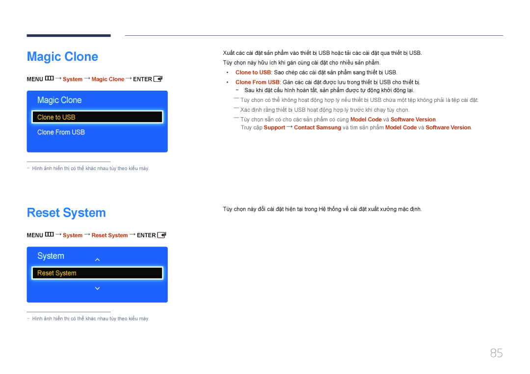 Samsung LH65EDDPLGC/XY manual Clone From USB, Menu m System Magic Clone Enter, Menu m System Reset System Enter 