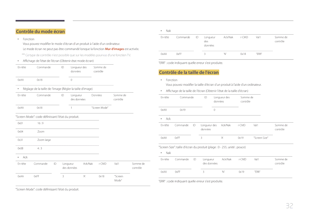 Samsung LH48DCEPLGC/EN, LH75EDEPLGC/EN, LH40DCEPLGC/EN manual Contrôle du mode écran, Contrôle de la taille de lécran 