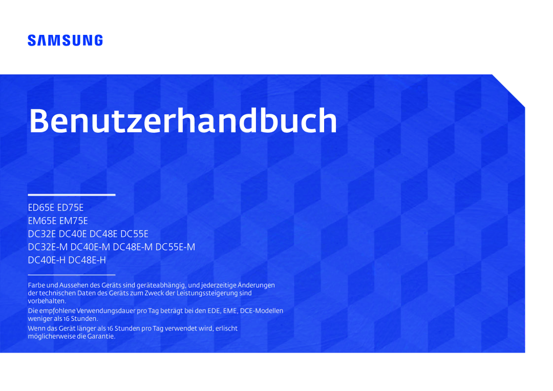 Samsung LH40DCEPLGC/EN, LH75EDEPLGC/EN, LH48DCEPLGC/EN, LH55DCEMLGC/EN, LH65EDEPLGC/EN, LH40DCEMLGC/EN manual Benutzerhandbuch 