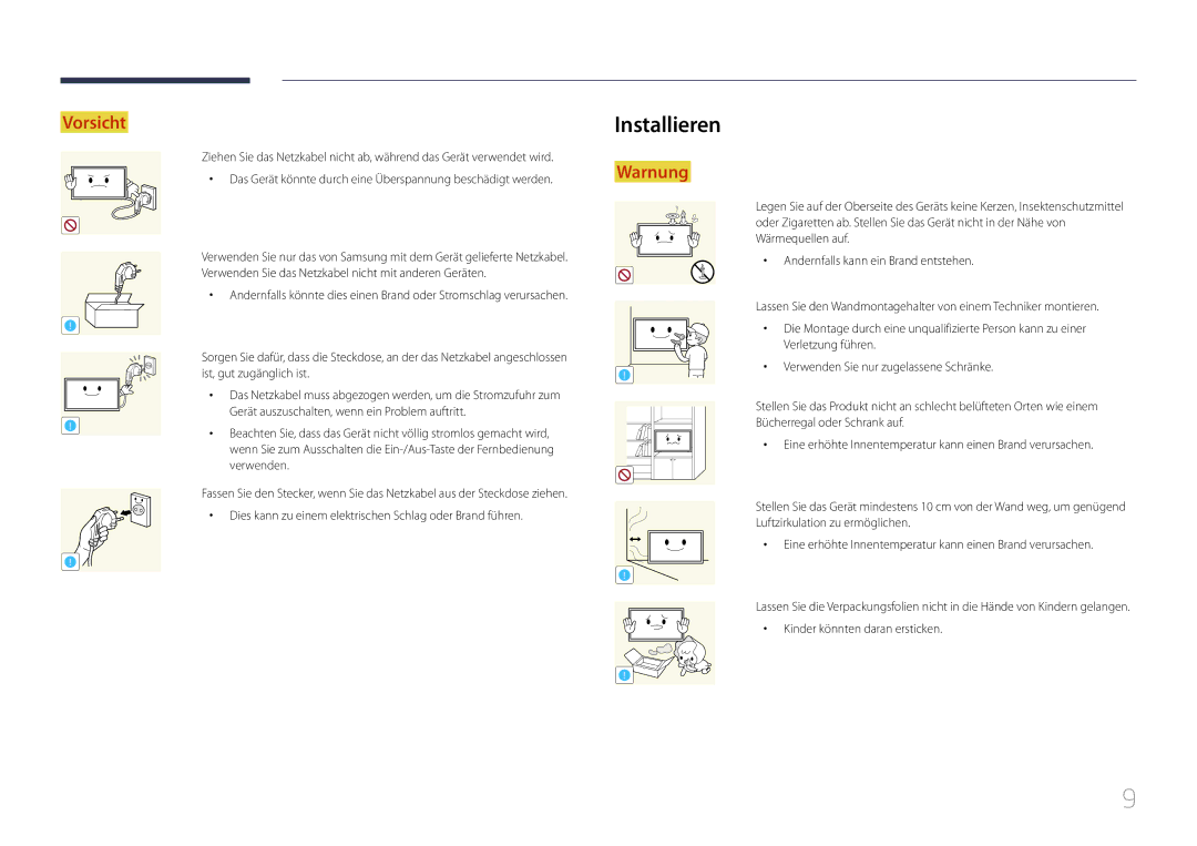 Samsung LH75EDEPLGC/EN, LH40DCEPLGC/EN, LH48DCEPLGC/EN, LH55DCEMLGC/EN, LH65EDEPLGC/EN, LH40DCEMLGC/EN manual Installieren 