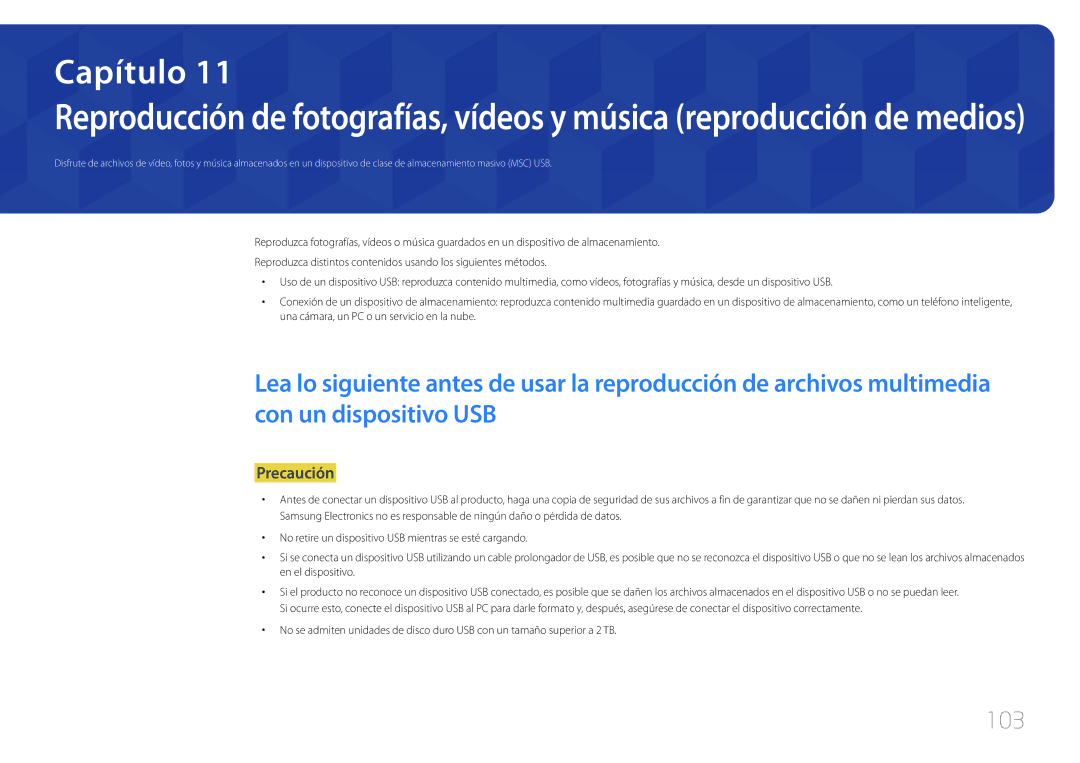 Samsung LH65EDEPLGC/EN, LH75EDEPLGC/EN, LH40DCEPLGC/EN, LH48DCEPLGC/EN, LH55DCEMLGC/EN, LH40DCEMLGC/EN manual 103, Precaución 