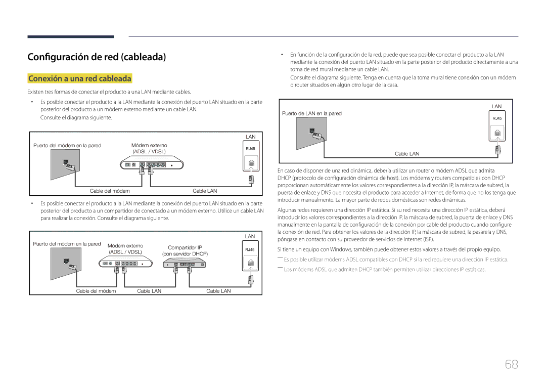 Samsung LH40DCEMLGC/EN, LH75EDEPLGC/EN, LH40DCEPLGC/EN manual Configuración de red cableada, Conexión a una red cableada 