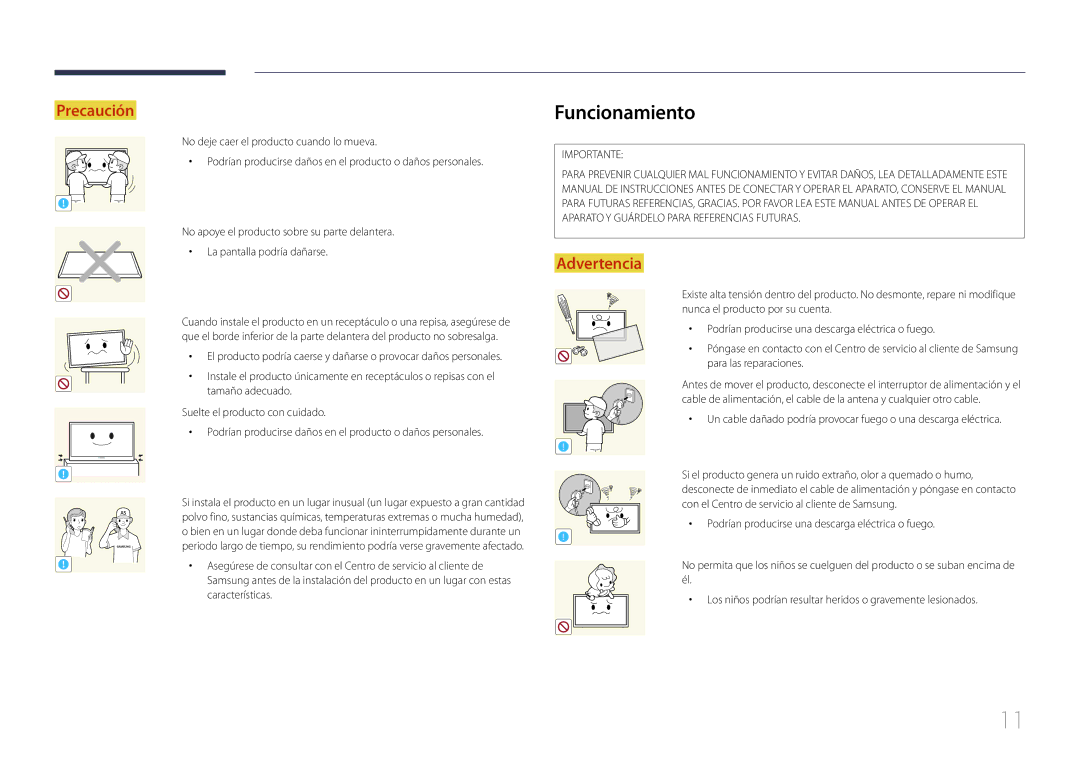 Samsung LH40DCEPLGC/EN, LH75EDEPLGC/EN, LH48DCEPLGC/EN, LH55DCEMLGC/EN, LH65EDEPLGC/EN manual Funcionamiento, Importante 