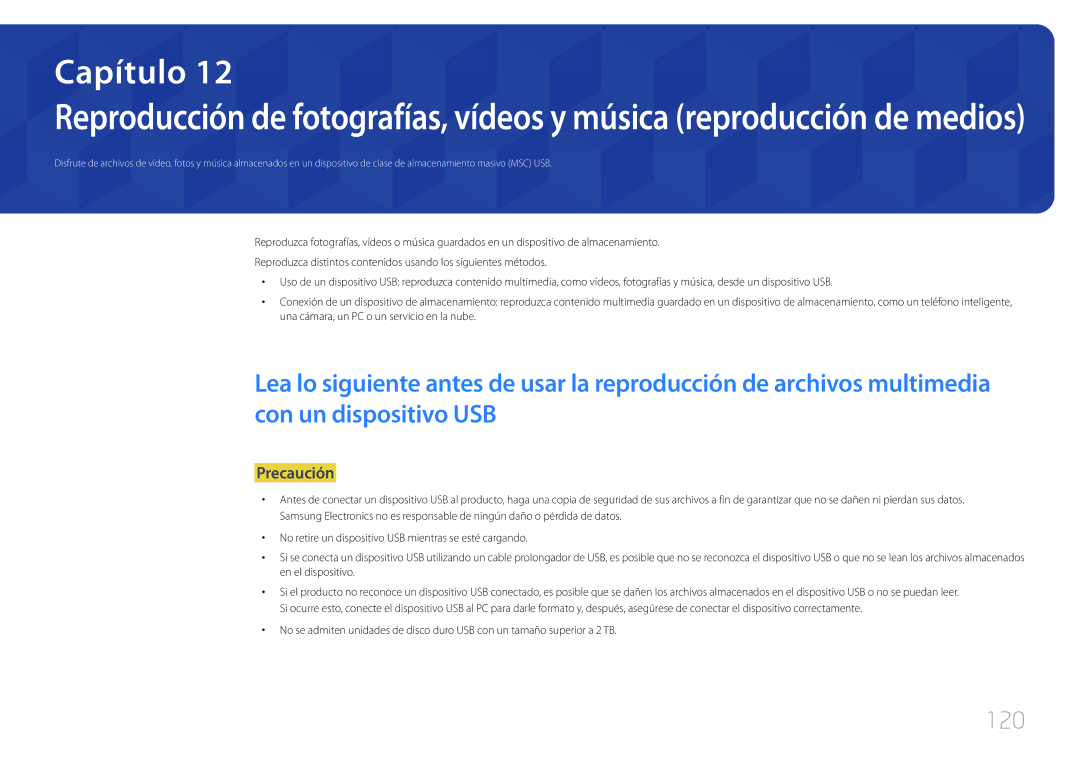 Samsung LH75EDEPLGC/EN, LH40DCEPLGC/EN, LH48DCEPLGC/EN, LH55DCEMLGC/EN, LH65EDEPLGC/EN, LH40DCEMLGC/EN manual 120, Precaución 