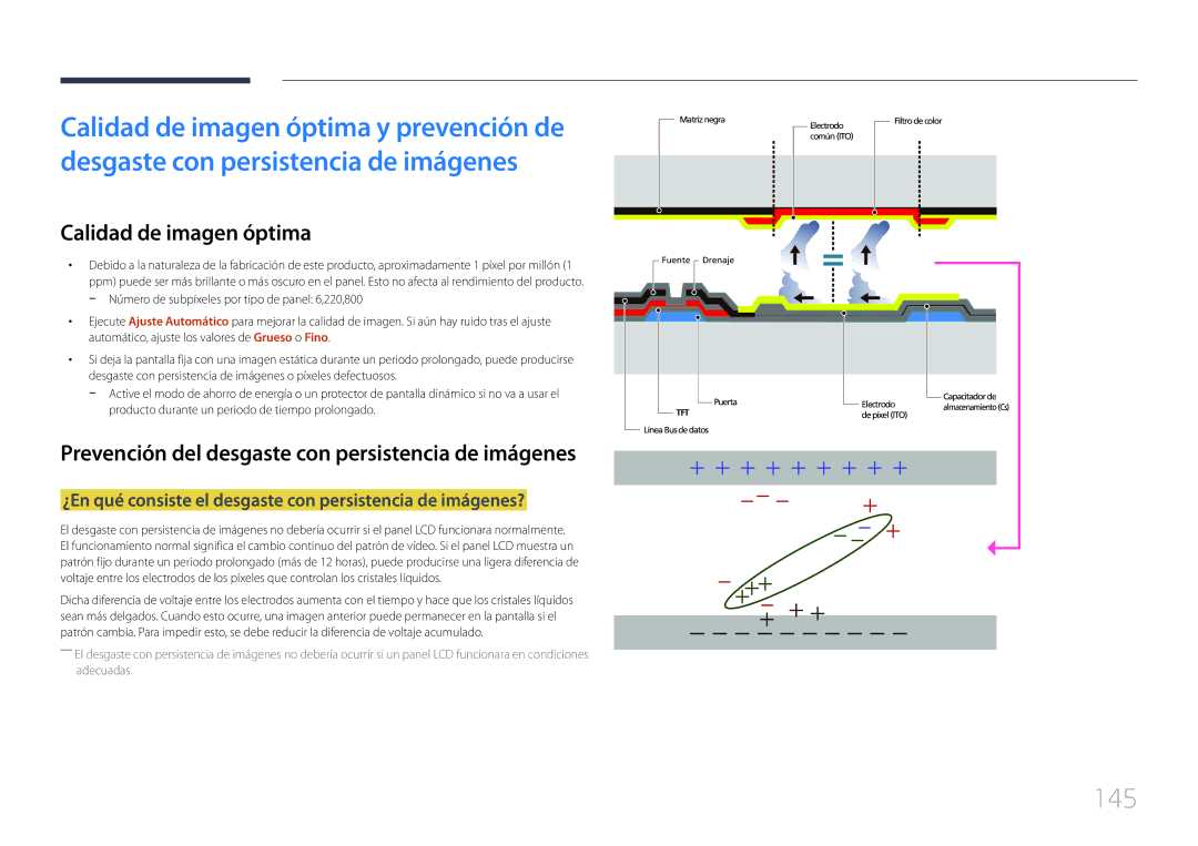 Samsung LH40DCEMLGC/EN manual 145, Calidad de imagen óptima, ¿En qué consiste el desgaste con persistencia de imágenes? 