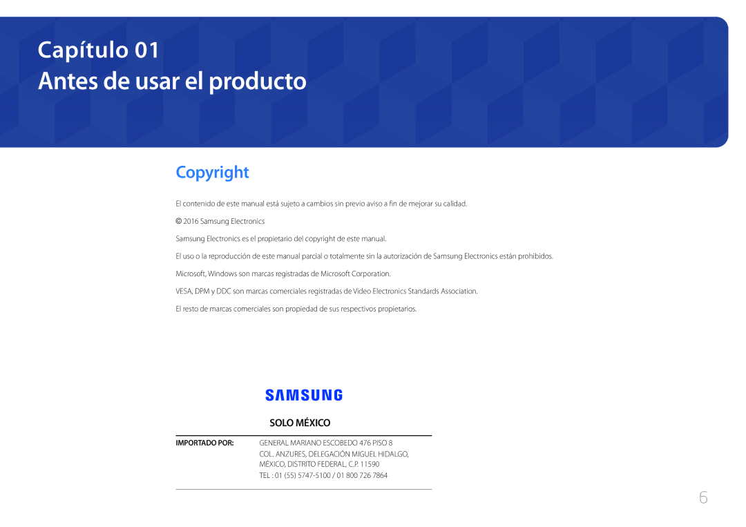 Samsung LH32DCEMLGC/EN, LH75EDEPLGC/EN manual Antes de usar el producto, Copyright, TEL 01 55 5747-5100 / 01 800 726 