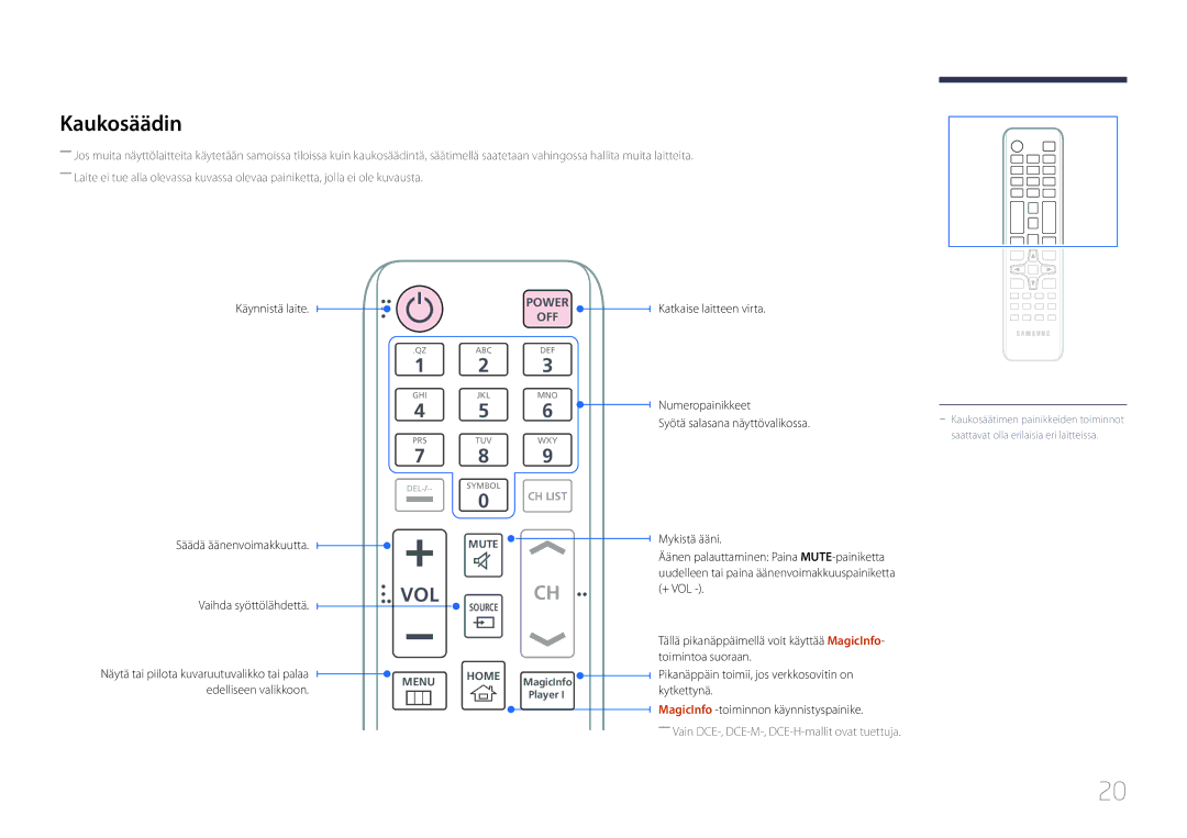 Samsung LH48DCEPLGC/EN, LH75EDEPLGC/EN, LH40DCEPLGC/EN, LH55DCEMLGC/EN, LH65EDEPLGC/EN, LH40DCEMLGC/EN manual Kaukosäädin, Vol 