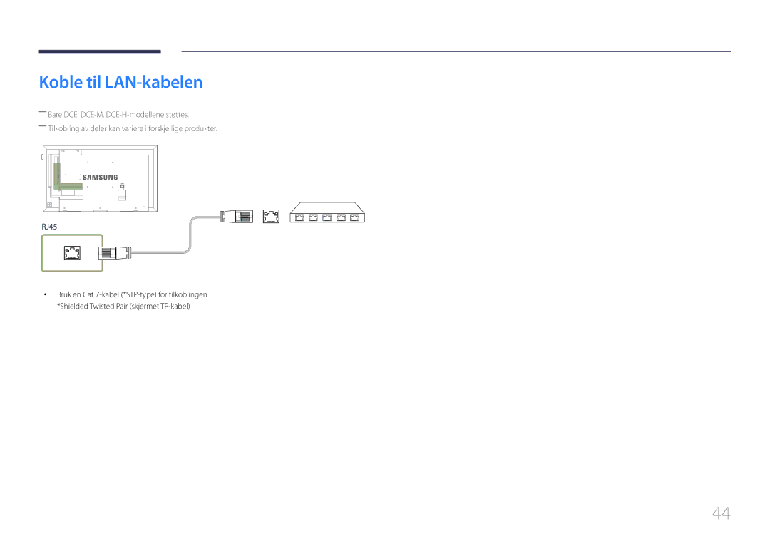 Samsung LH32DCEPLGC/EN, LH75EDEPLGC/EN, LH40DCEPLGC/EN, LH48DCEPLGC/EN, LH55DCEMLGC/EN, LH65EDEPLGC/EN Koble til LAN-kabelen 