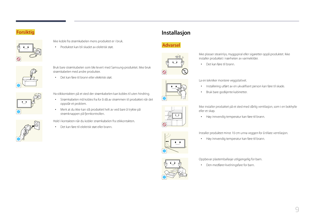 Samsung LH75EDEPLGC/EN, LH40DCEPLGC/EN, LH48DCEPLGC/EN, LH55DCEMLGC/EN, LH65EDEPLGC/EN, LH40DCEMLGC/EN manual Installasjon 