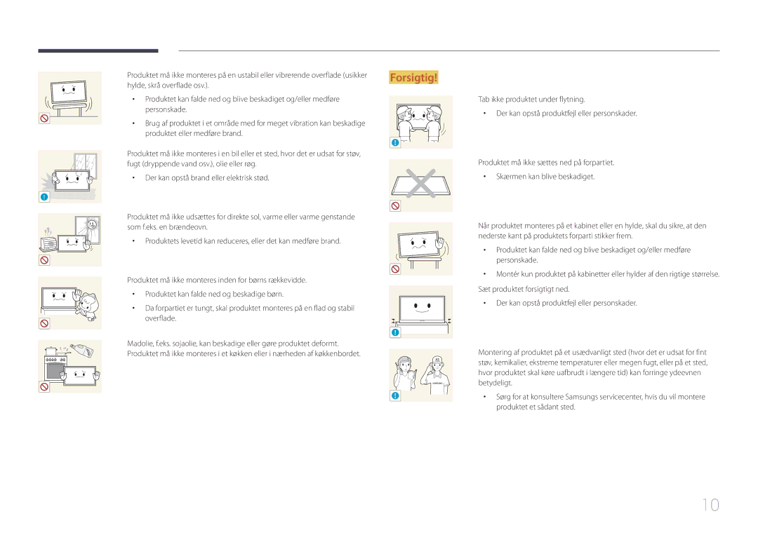 Samsung LH40DCEPLGC/EN, LH75EDEPLGC/EN, LH48DCEPLGC/EN, LH55DCEMLGC/EN, LH65EDEPLGC/EN manual Produktet eller medføre brand 