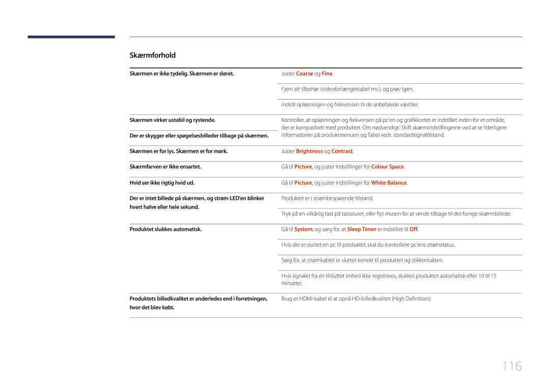 Samsung LH32DCEPLGC/EN, LH75EDEPLGC/EN, LH40DCEPLGC/EN, LH48DCEPLGC/EN, LH55DCEMLGC/EN 116, Juster Brightness og Contrast 