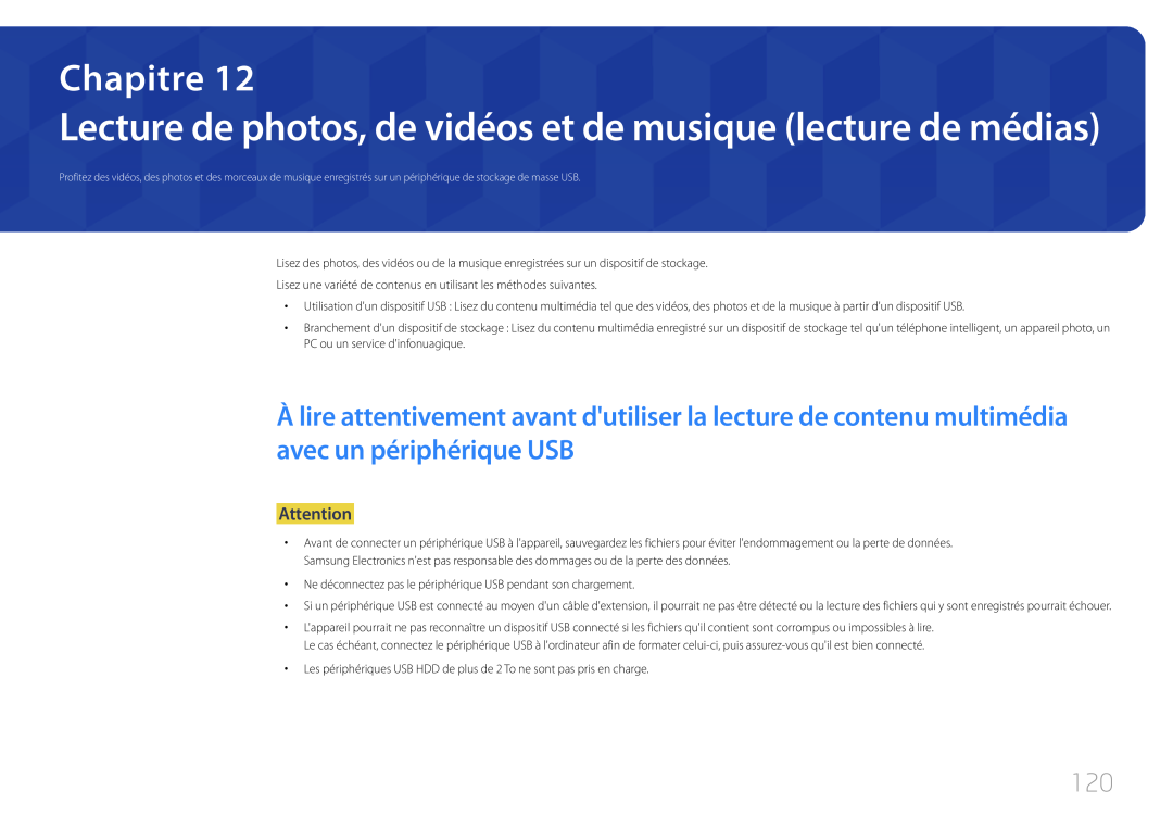 Samsung LH32DCEMLGP/EN, LH75EDEPLGC/EN manual Chapitre, Lecture de photos, de vidéos et de musique lecture de médias 