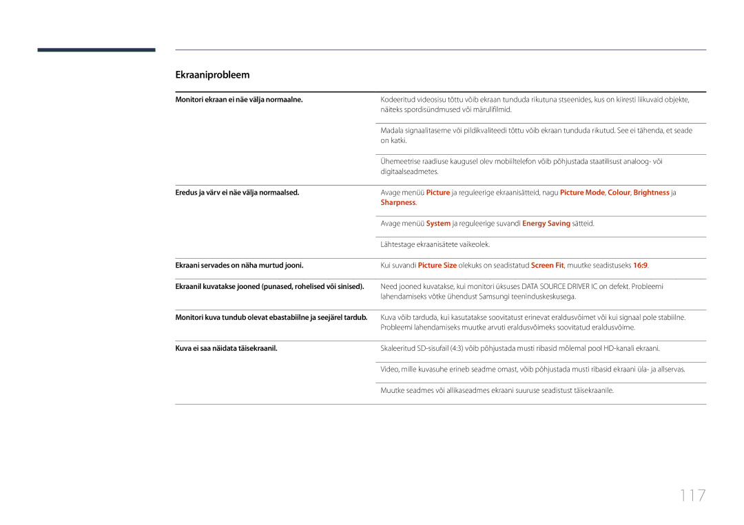 Samsung LH75EDEPLGC/EN, LH40DCEPLGC/EN, LH48DCEPLGC/EN, LH65EDEPLGC/EN, LH40DCEMLGC/EN, LH55DCEPLGC/EN manual 117, Sharpness 