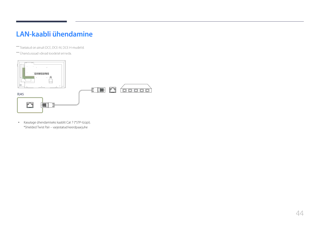 Samsung LH75EMEPLGC/EN, LH75EDEPLGC/EN, LH40DCEPLGC/EN, LH48DCEPLGC/EN, LH65EDEPLGC/EN manual LAN-kaabli ühendamine, RJ45 