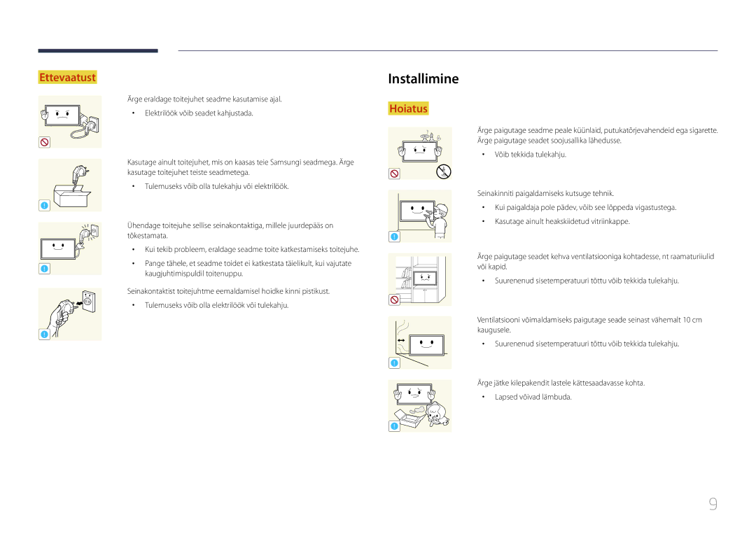 Samsung LH75EDEPLGC/EN, LH40DCEPLGC/EN, LH48DCEPLGC/EN, LH65EDEPLGC/EN, LH40DCEMLGC/EN, LH55DCEPLGC/EN manual Installimine 