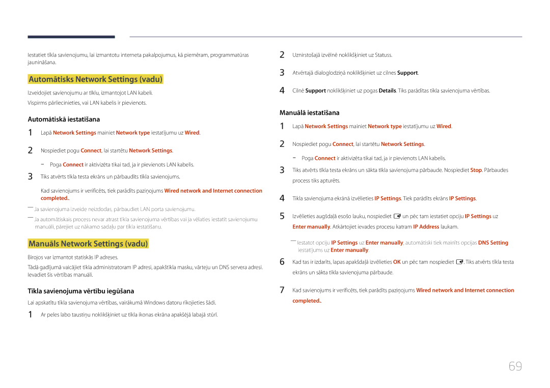 Samsung LH32DCEPLGC/EN, LH75EDEPLGC/EN manual Automātisks Network Settings vadu, Manuāls Network Settings vadu, Completed 