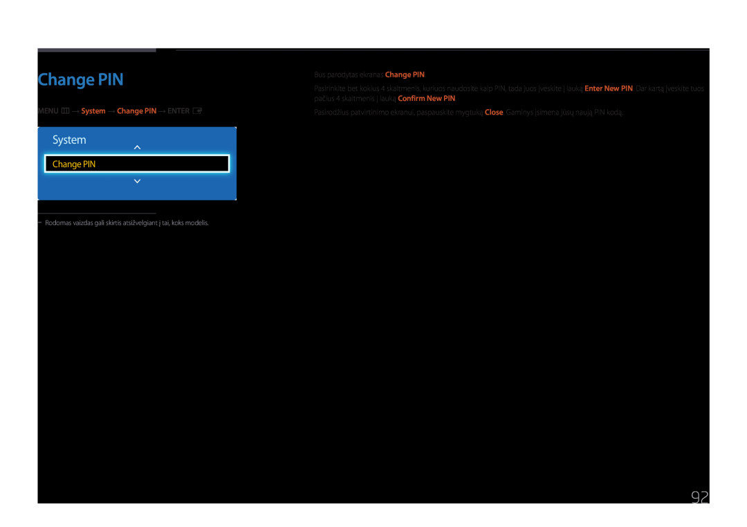 Samsung LH48DCEPLGC/EN, LH75EDEPLGC/EN, LH40DCEPLGC/EN, LH65EDEPLGC/EN manual MENU m → System → Change PIN → ENTER E 