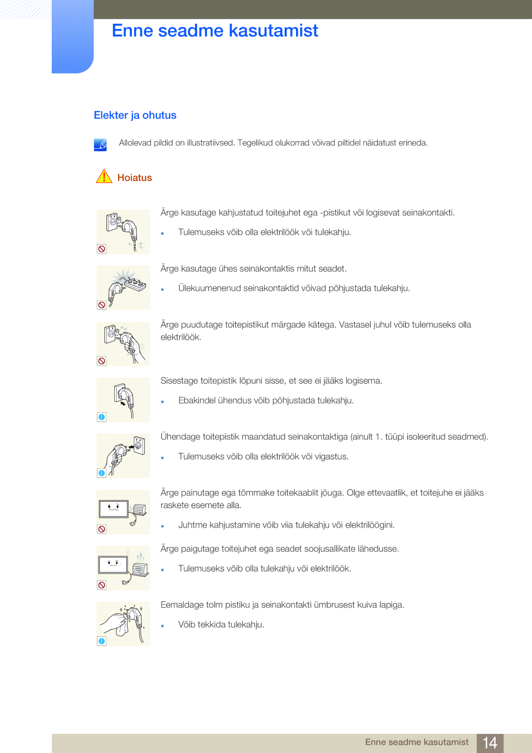 Samsung LH75MEBPLGC/EN manual Elekter ja ohutus, Hoiatus 