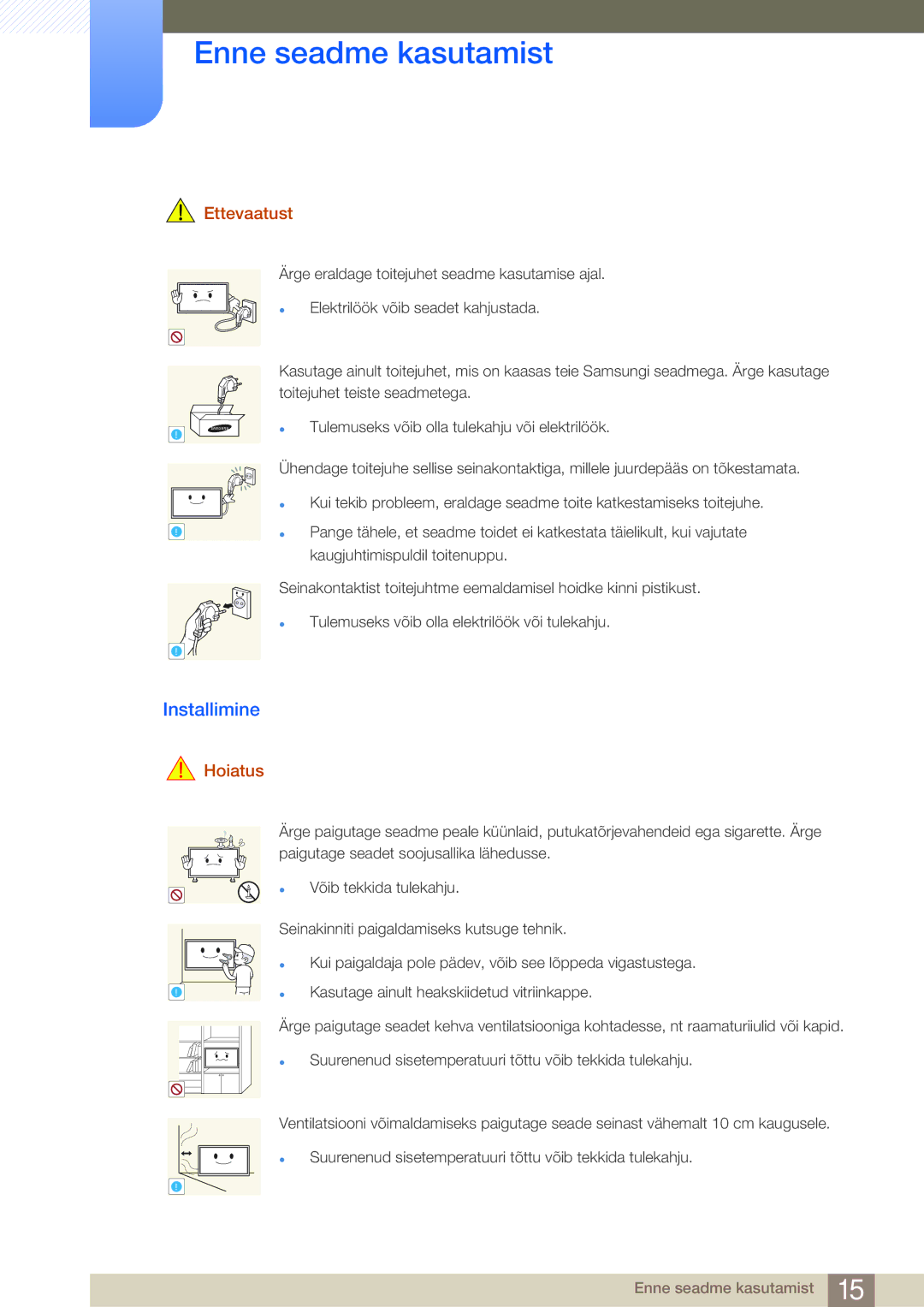 Samsung LH75MEBPLGC/EN manual Installimine, Ettevaatust 