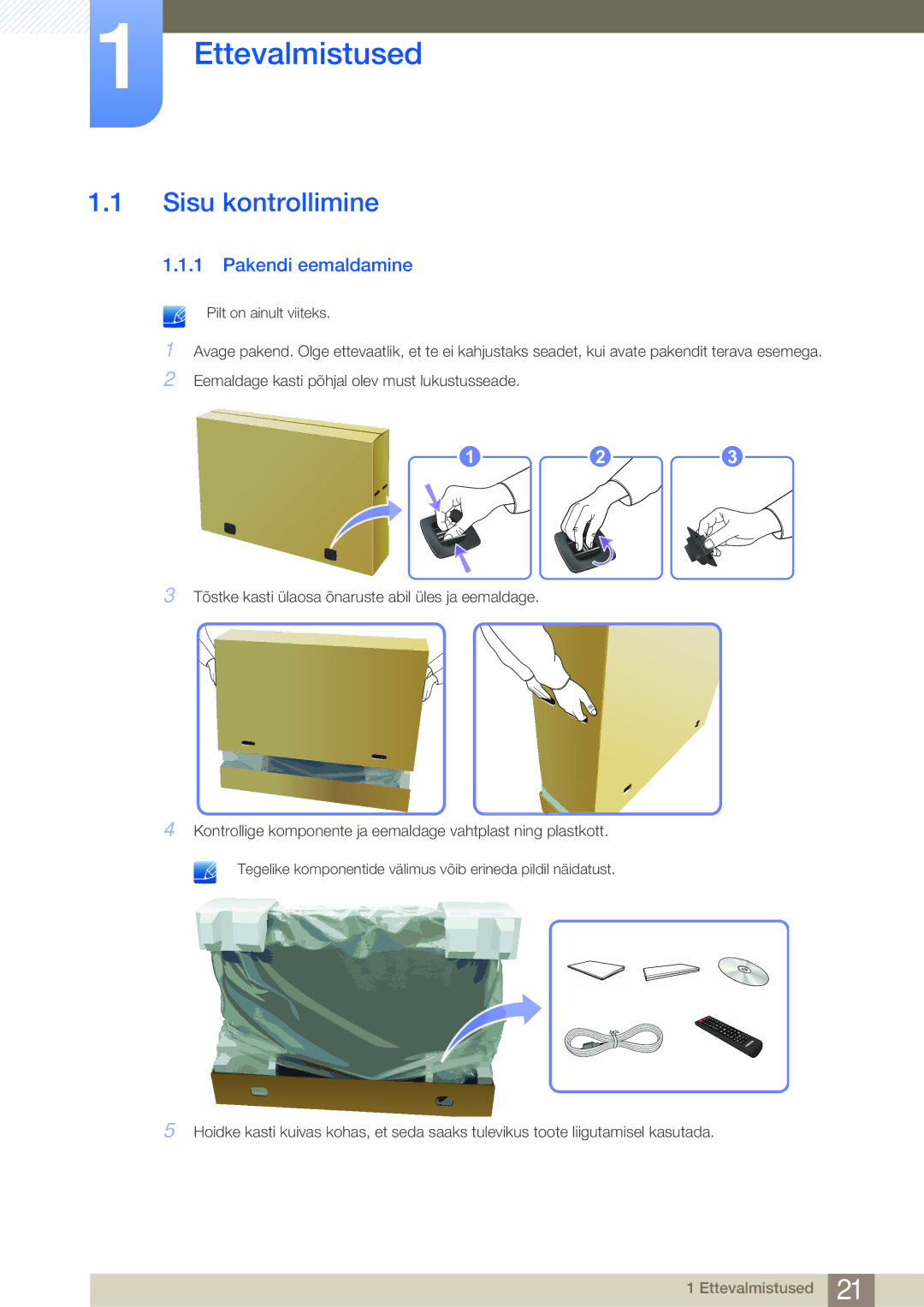 Samsung LH75MEBPLGC/EN manual Ettevalmistused, Sisu kontrollimine, Pakendi eemaldamine 