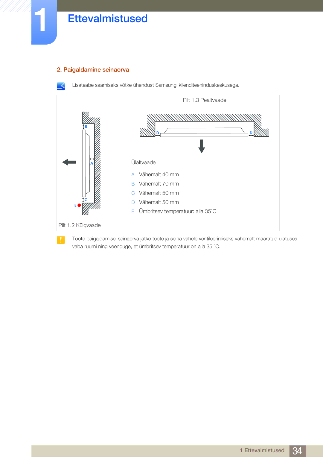 Samsung LH75MEBPLGC/EN manual Paigaldamine seinaorva 