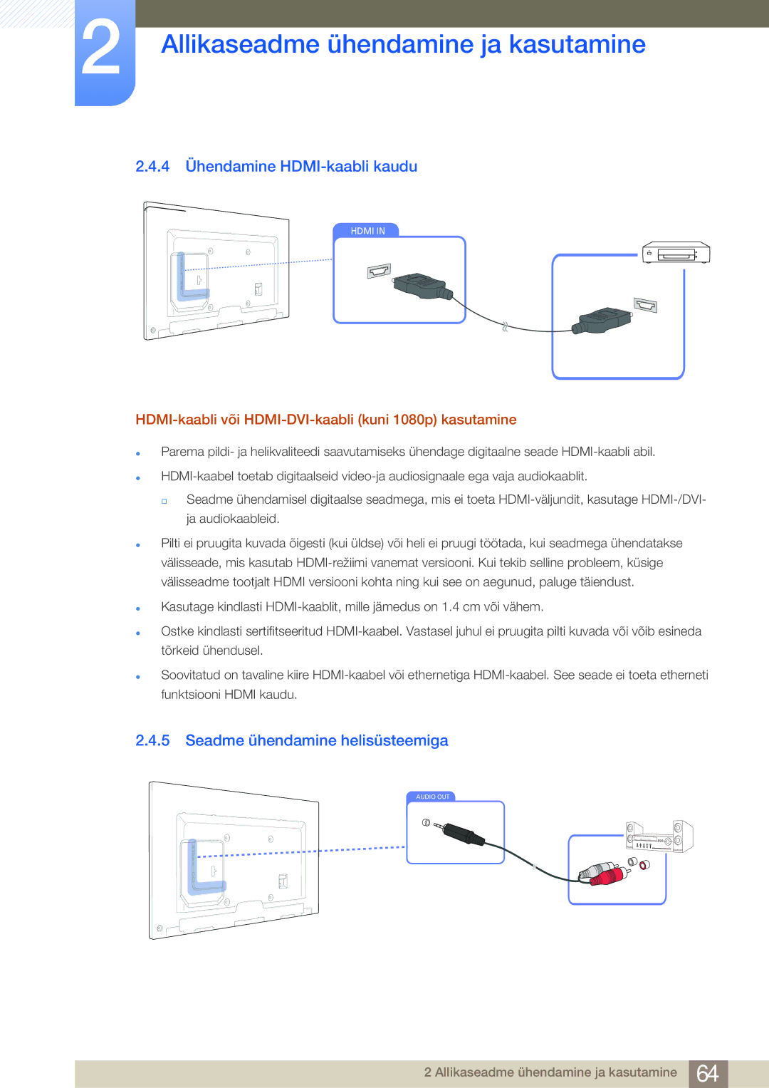 Samsung LH75MEBPLGC/EN manual 4 Ühendamine HDMI-kaabli kaudu, Seadme ühendamine helisüsteemiga 