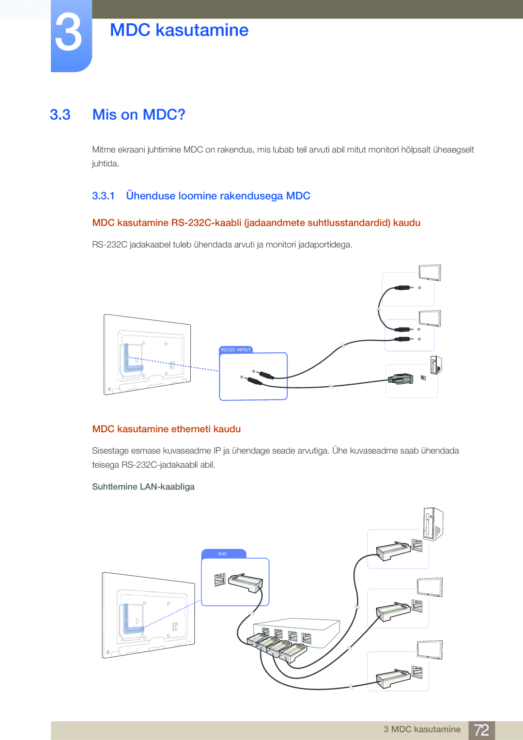 Samsung LH75MEBPLGC/EN manual Mis on MDC?, 1 Ühenduse loomine rakendusega MDC, MDC kasutamine etherneti kaudu 