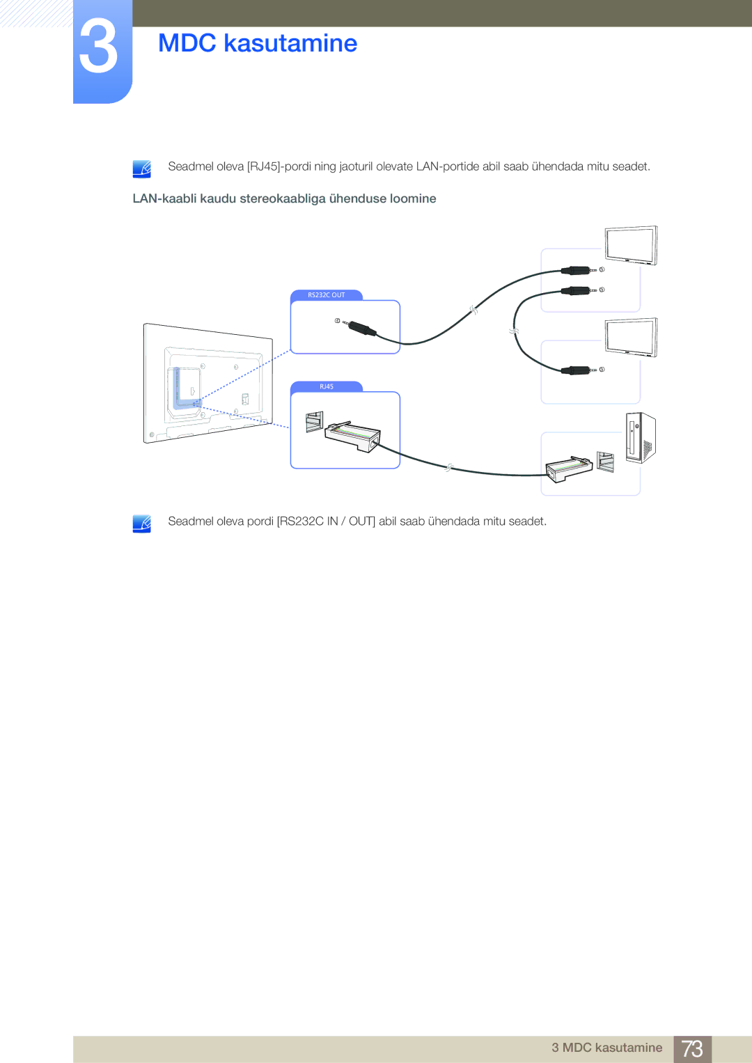 Samsung LH75MEBPLGC/EN manual LAN-kaabli kaudu stereokaabliga ühenduse loomine 