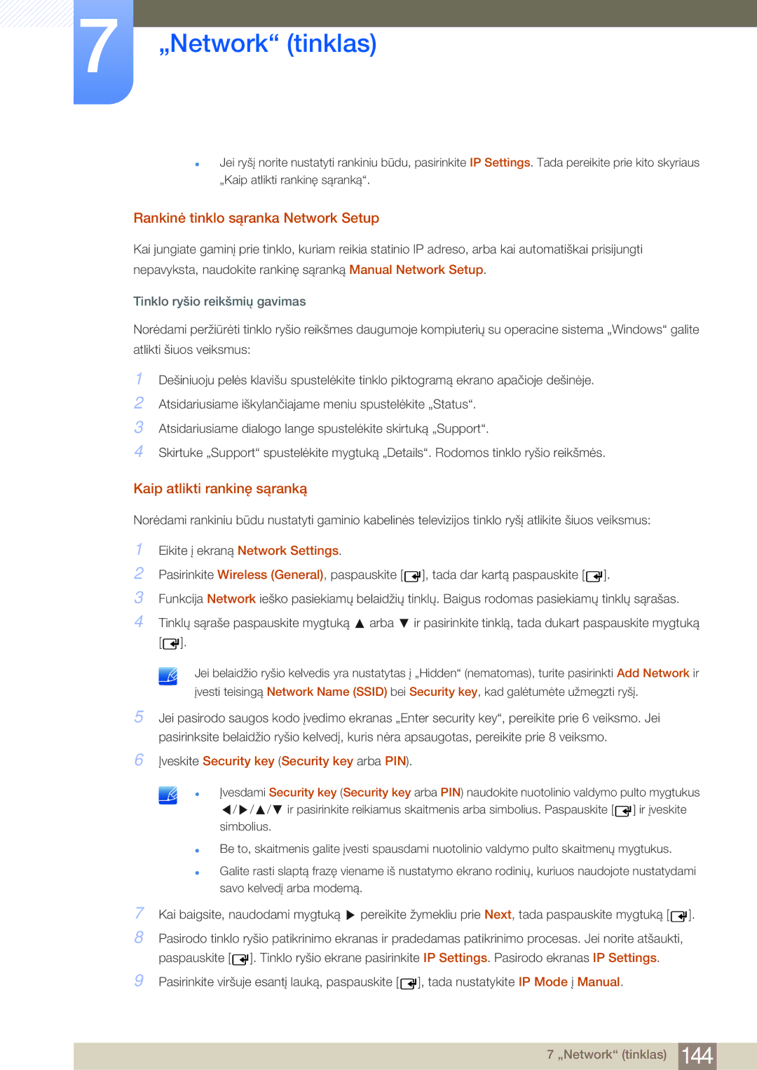 Samsung LH75MEBPLGC/EN manual Rankinė tinklo sąranka Network Setup, Kaip atlikti rankinę sąranką 