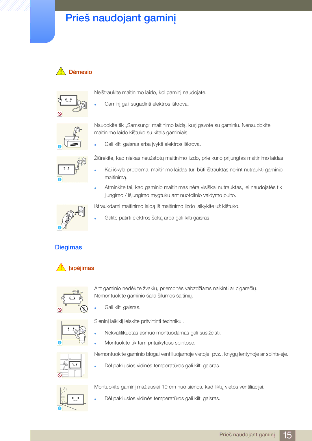 Samsung LH75MEBPLGC/EN manual Diegimas, Dėmesio 