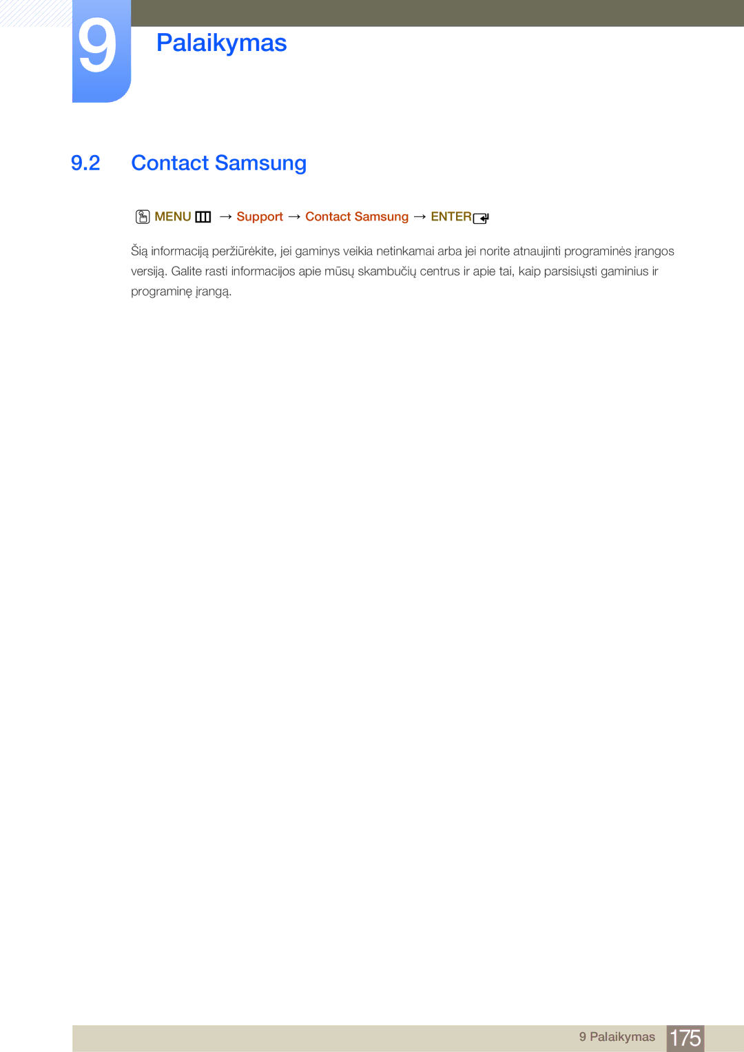 Samsung LH75MEBPLGC/EN manual Menu m Support Contact Samsung Enter 