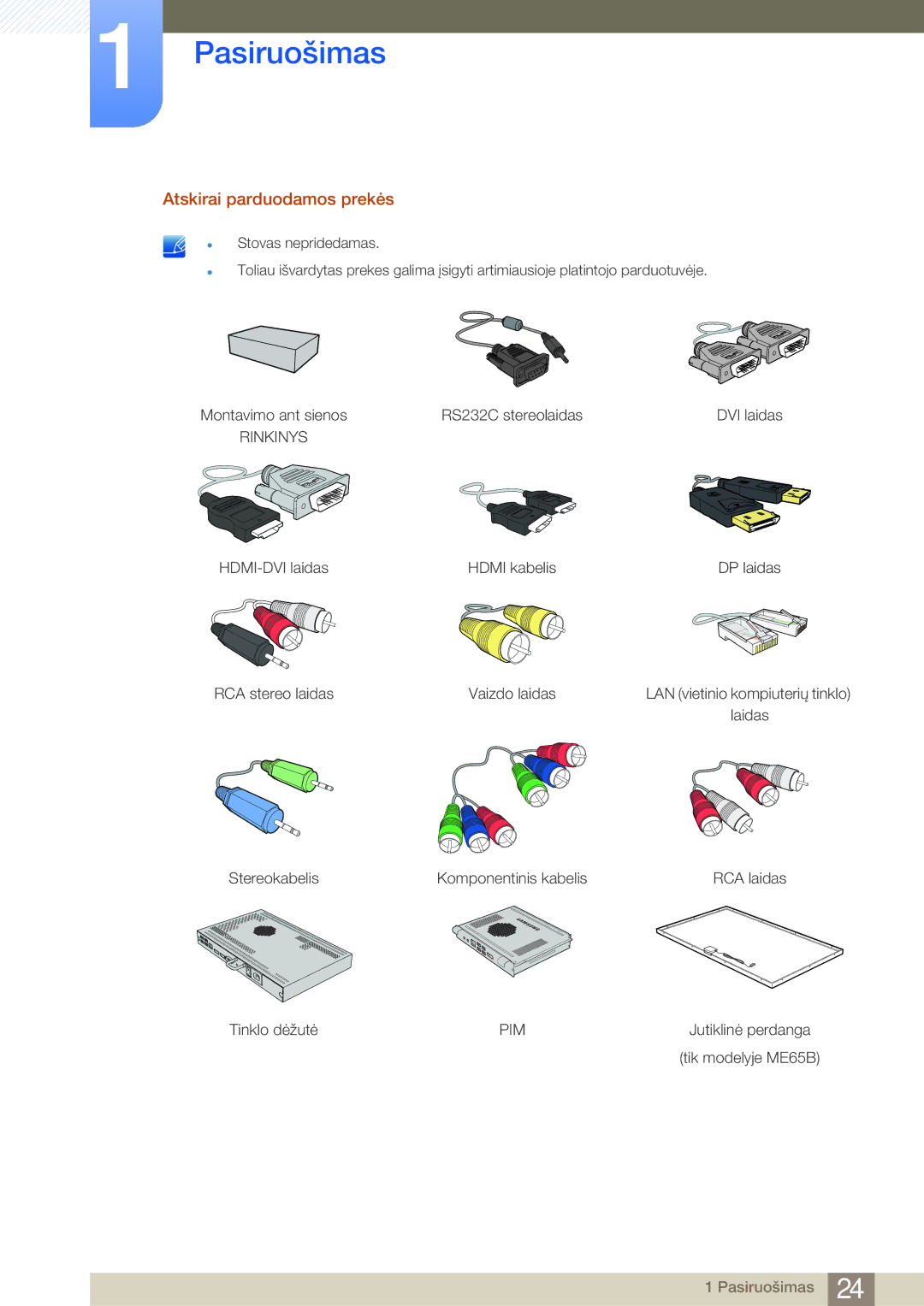 Samsung LH75MEBPLGC/EN manual Atskirai parduodamos prekės 