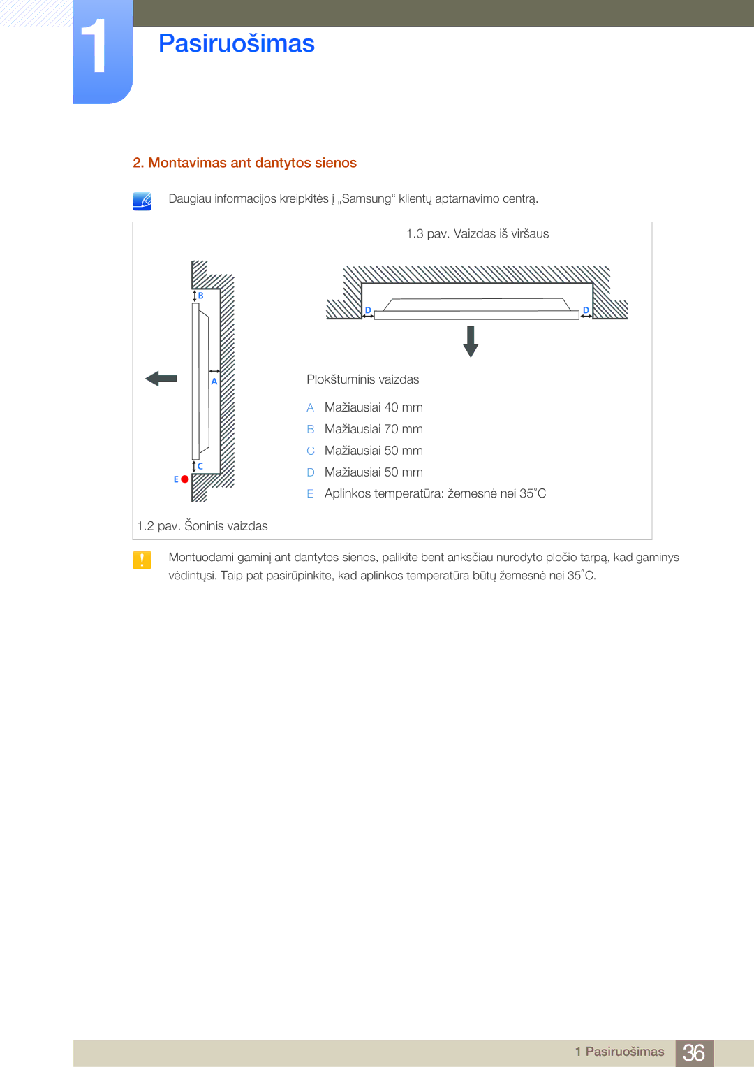 Samsung LH75MEBPLGC/EN manual Montavimas ant dantytos sienos 