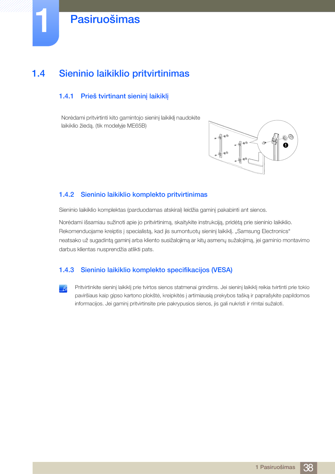 Samsung LH75MEBPLGC/EN manual Sieninio laikiklio pritvirtinimas, Prieš tvirtinant sieninį laikiklį 