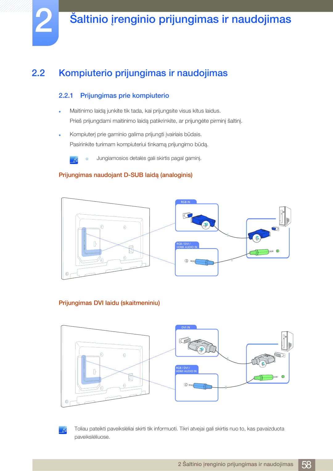 Samsung LH75MEBPLGC/EN manual Kompiuterio prijungimas ir naudojimas, Prijungimas prie kompiuterio 