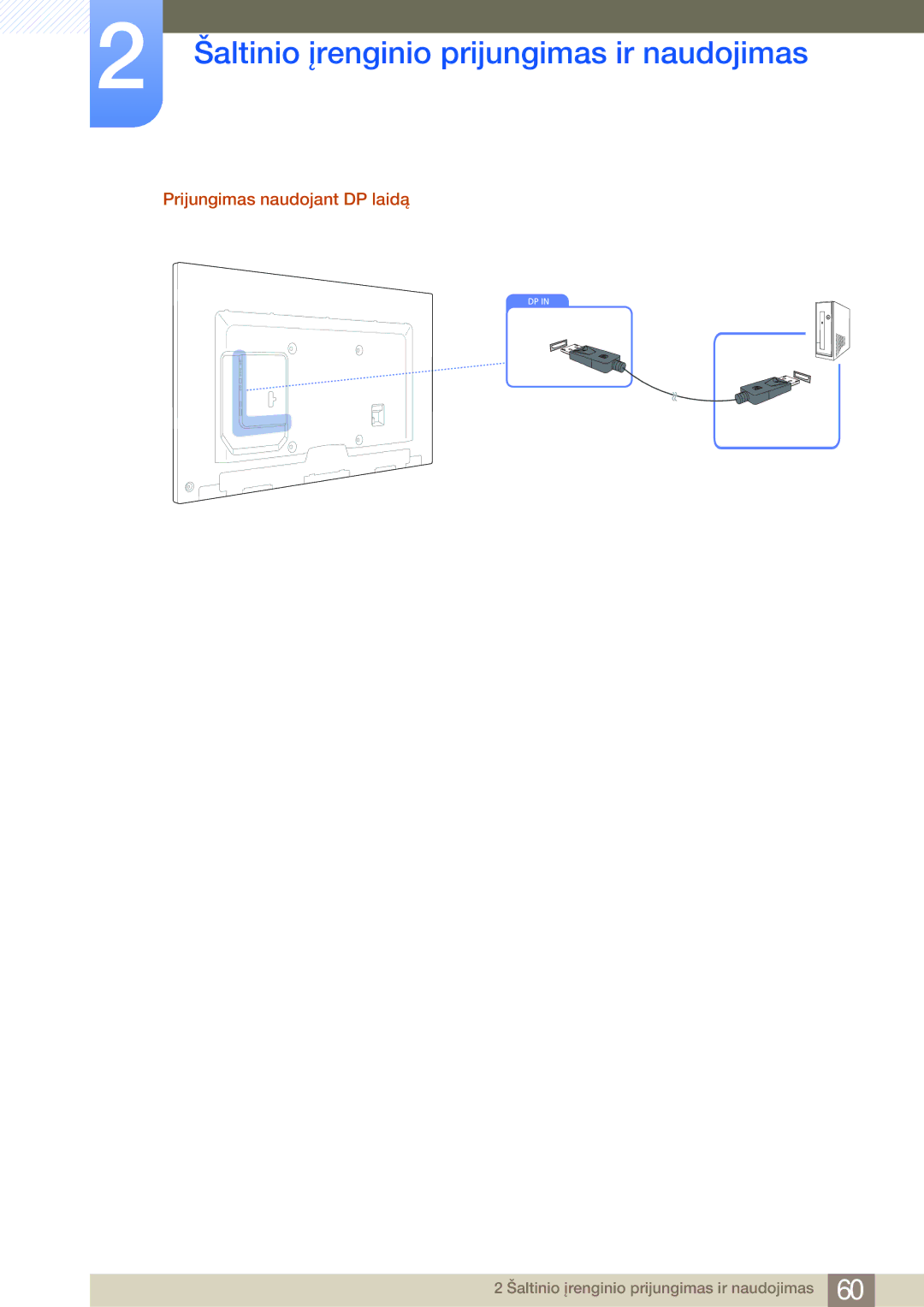 Samsung LH75MEBPLGC/EN manual Prijungimas naudojant DP laidą 