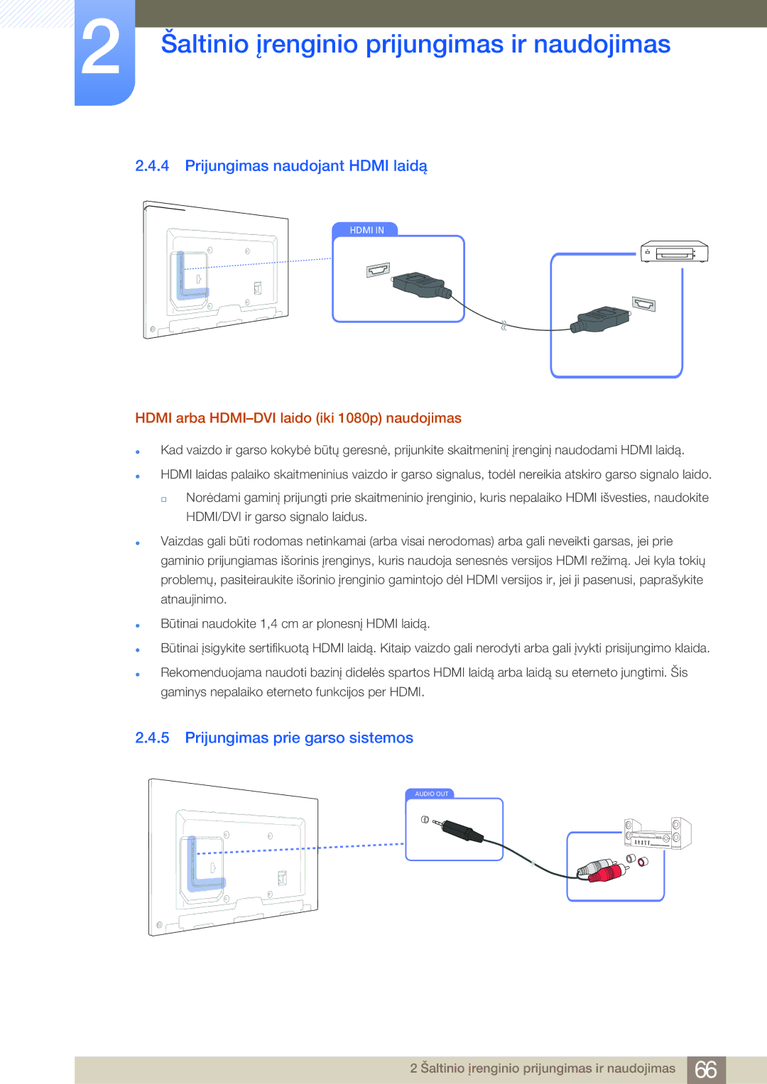 Samsung LH75MEBPLGC/EN manual Prijungimas naudojant Hdmi laidą, Prijungimas prie garso sistemos 