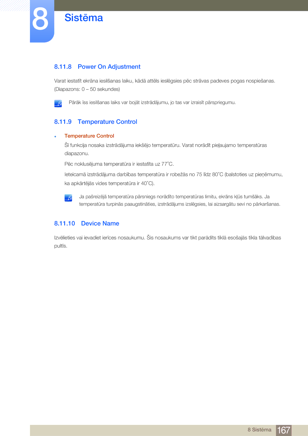 Samsung LH75MEBPLGC/EN manual Power On Adjustment, Temperature Control, Device Name 