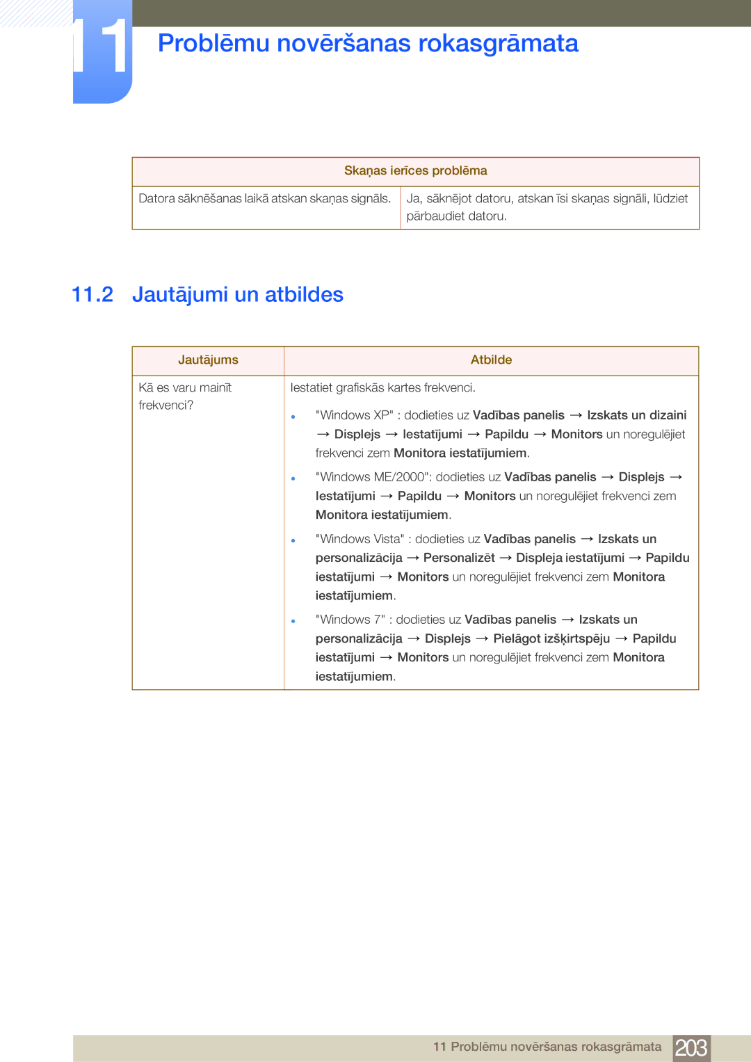 Samsung LH75MEBPLGC/EN manual Jautājumi un atbildes, Skaņas ierīces problēma, Jautājums Atbilde 