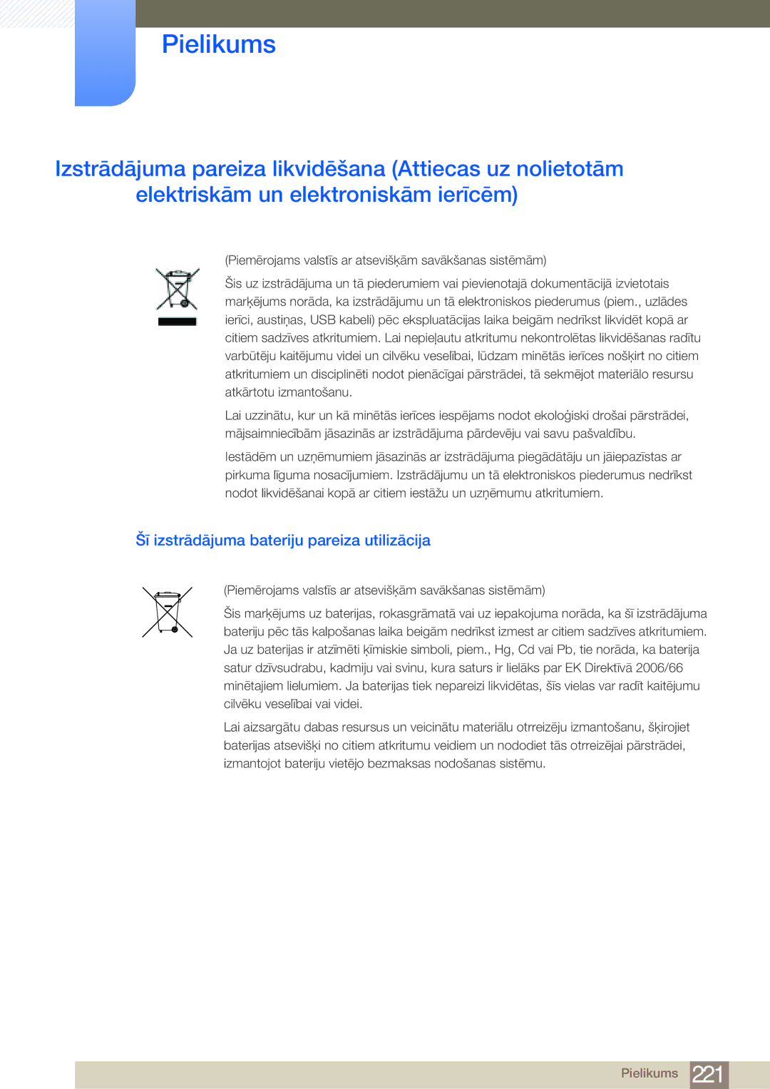 Samsung LH75MEBPLGC/EN manual Šī izstrādājuma bateriju pareiza utilizācija 