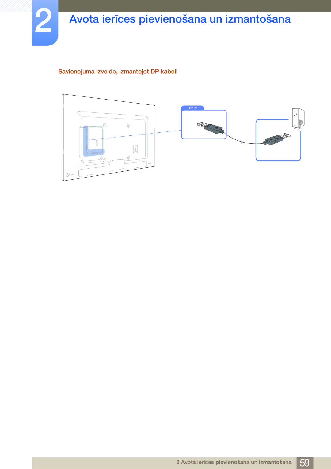 Samsung LH75MEBPLGC/EN manual Savienojuma izveide, izmantojot DP kabeli 