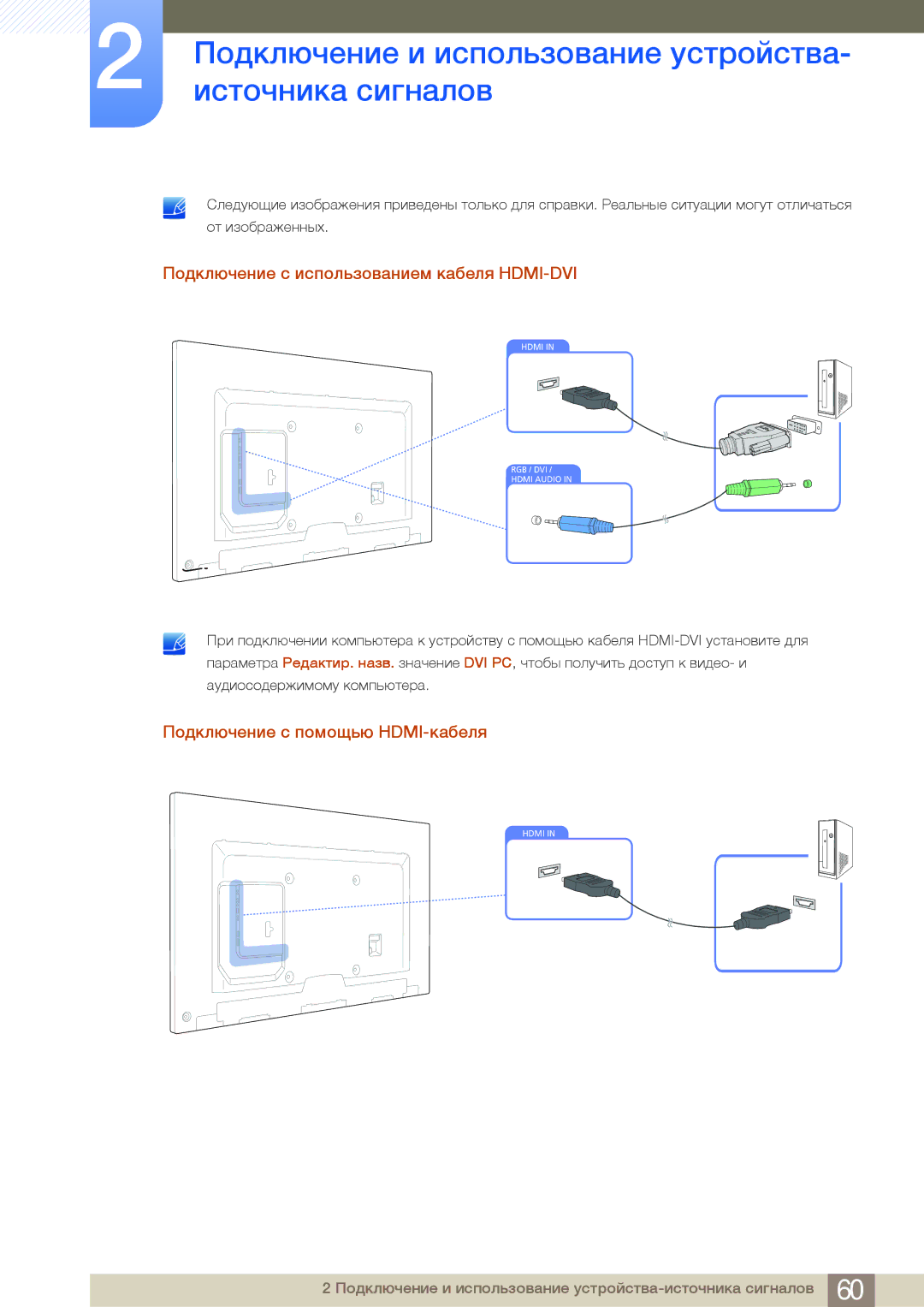 Samsung LH75MEBPLGC/EN manual Подключение с использованием кабеля HDMI-DVI, Подключение с помощью HDMI-кабеля 