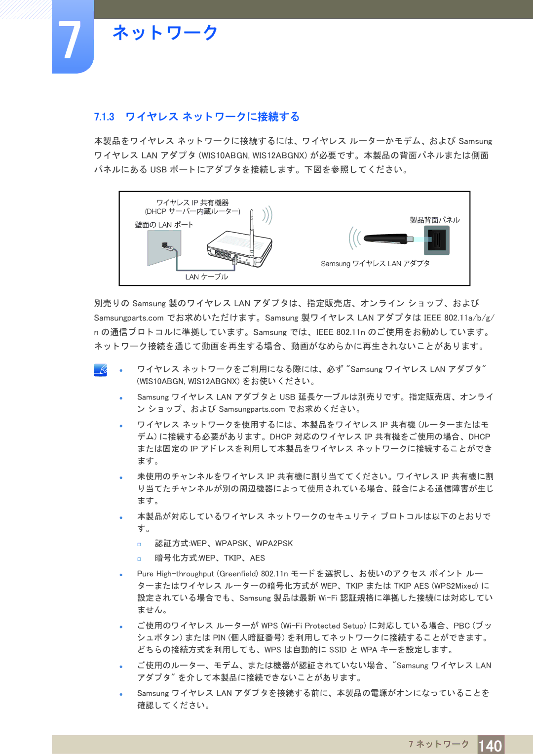 Samsung LH75MEBPLGC/XJ, LH65MEBPLGC/XJ manual 3 ワイヤレス ネ ッ ト ワークに接続する 